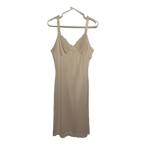 Vintage 80s/90s Nude Satin Slip Dress Lace Trim Festival Bridal Coquette - Picture 1 of 6